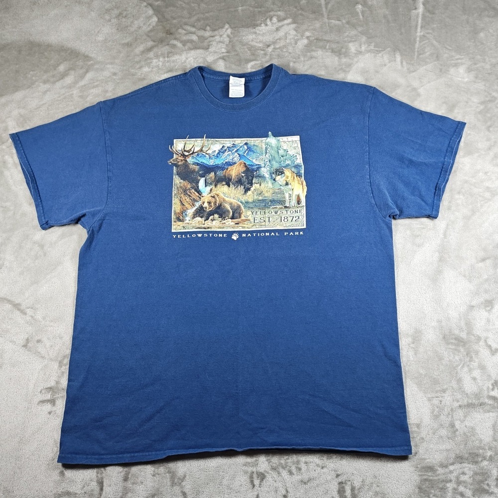 Vintage Yellowstone Park Shirt Mens XXL Outdoor Nature Wildlife Bear Buffalo 90s
